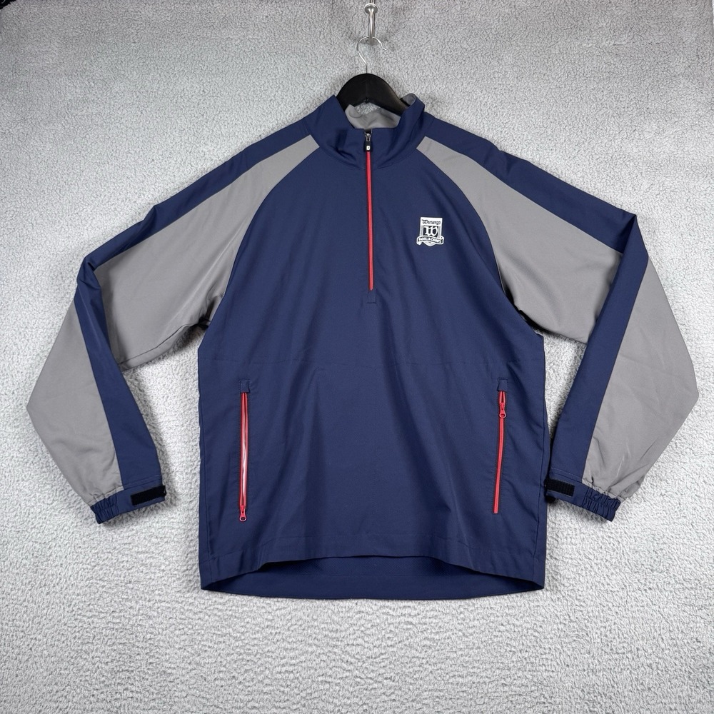 FootJoy Golf Jacket Mens Medium Blue 1/4 Zip Pullover Windbreaker Wanago CC